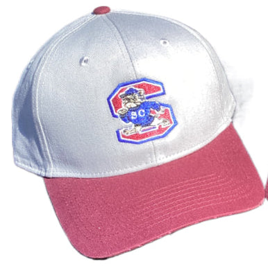 SCSU bulldog logo style hat (white with garnet brim)